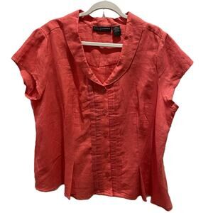 Fuchsia Coral Linen Shirt by Grace Elements, 20W‎ Pintuck Front Pleated Hem